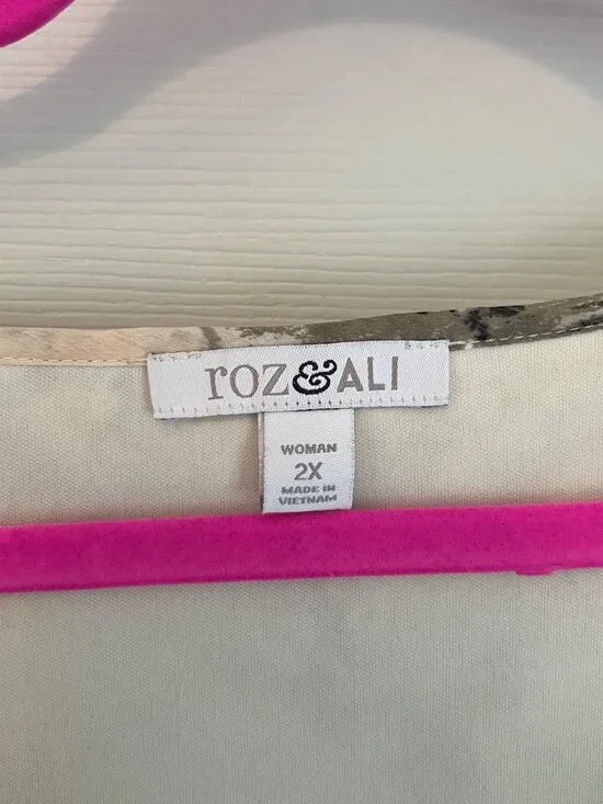 Roz & Ali Blush Pink Flutter Sleeve Floral Blouse 2X Tunic Top Fairy Lined - Picture 5 of 10